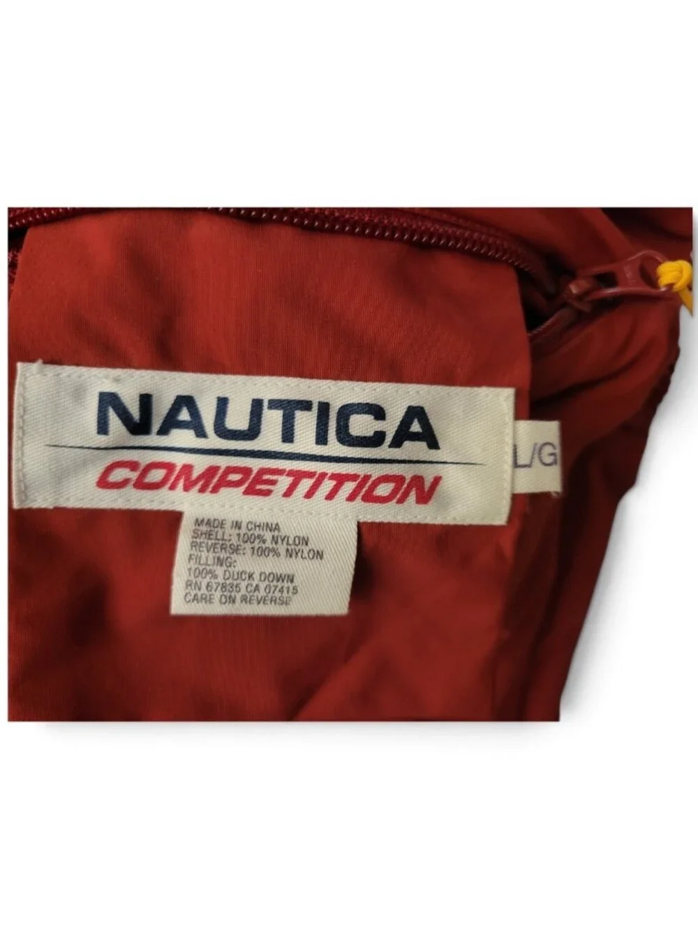 Nautica Red Competition Reversible 100% Down Jacket with Dark Green Stripes